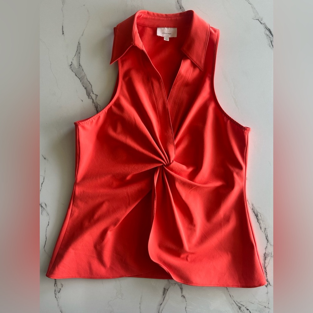 Cinq à Sept Orange Sleeveless Tie Front Blouse